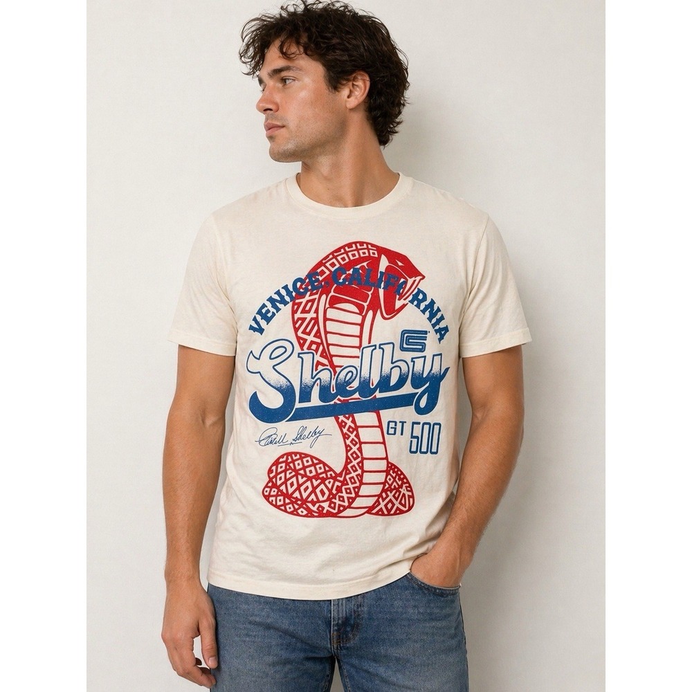 Shelby GT500 Cobra Graphic T Shirt Adult Small White Slim Fit Venice CA